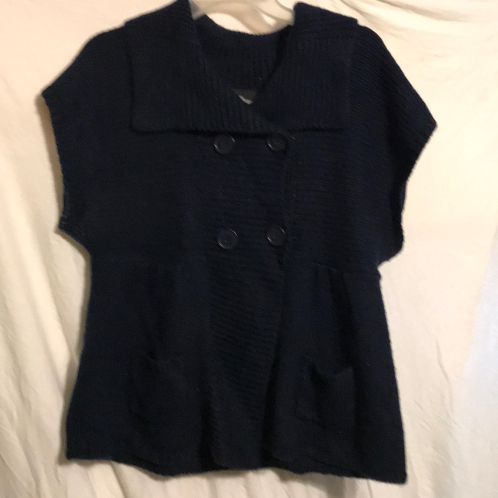 Navy blue 4 button sweater short sleeve size L